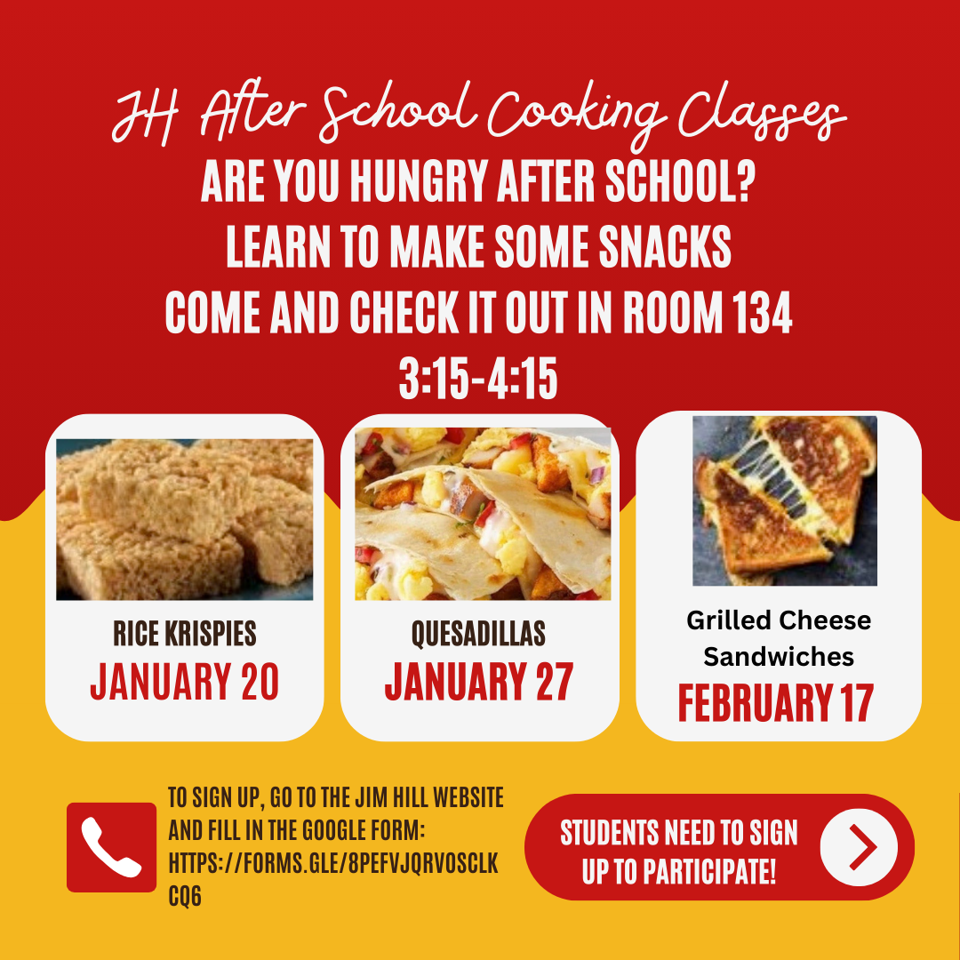 Graphic with text from post. Includes menu, dates, and times. 